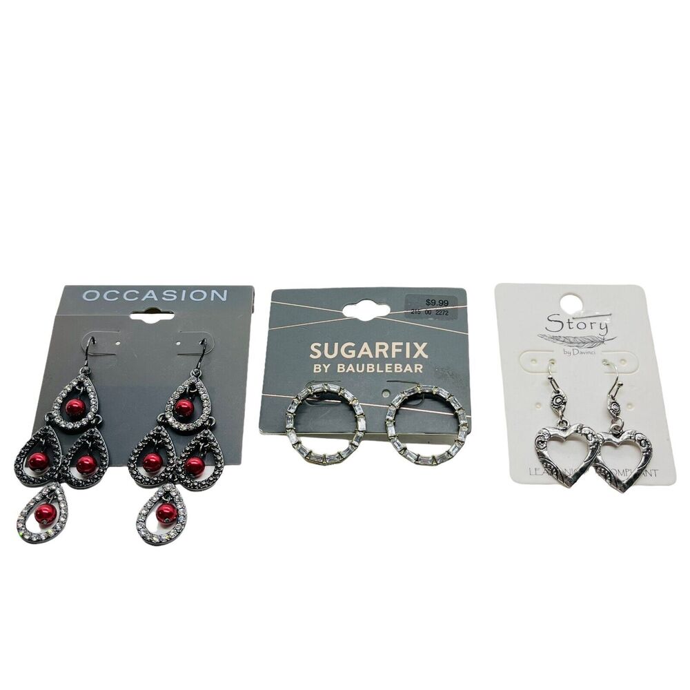 Sugarfix Earrings Set Of Three Round Occasion Teardrop Story Heart Shape Fashion